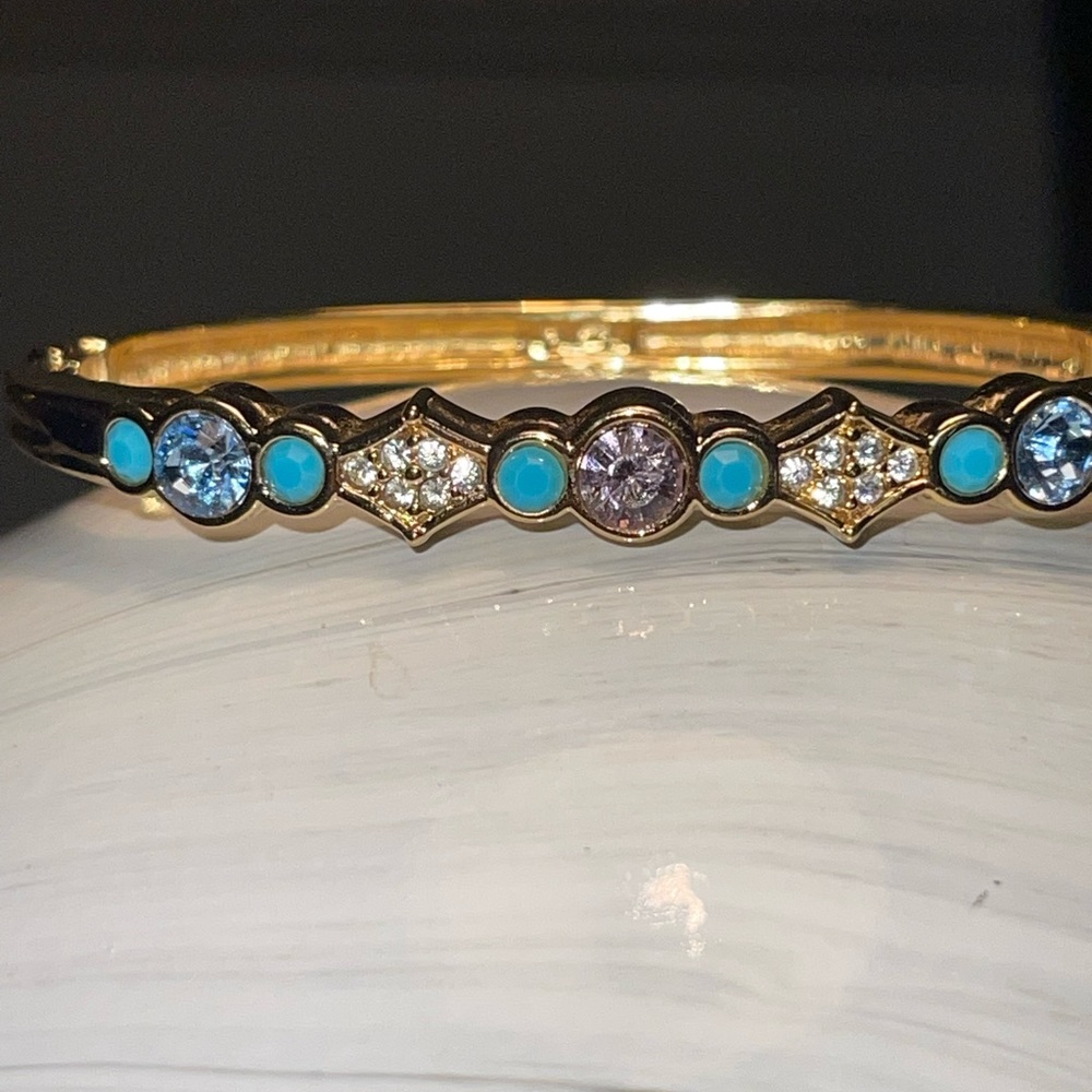 Swarovski crystal bangle bracelet w turquoise, blue purple colored stones gold - Picture 3 of 8